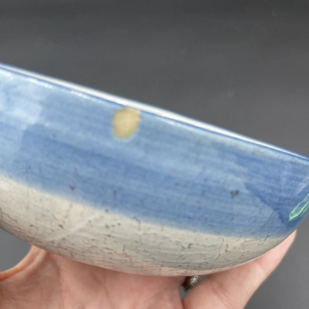 M A Hadley Pottery Cereal Bowl Pig Blue White 5.5 Inch Chip - Picture 6 of 6